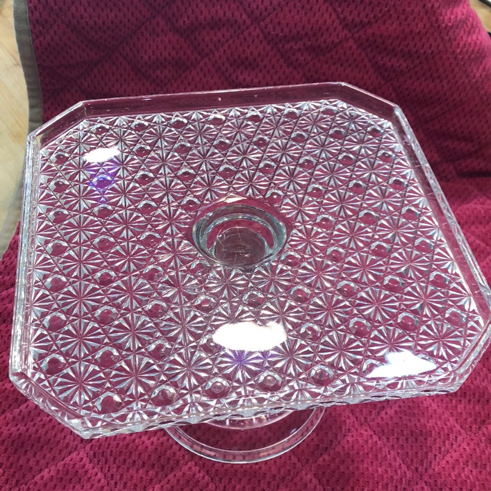 VINTAGE Clear Square cake plate